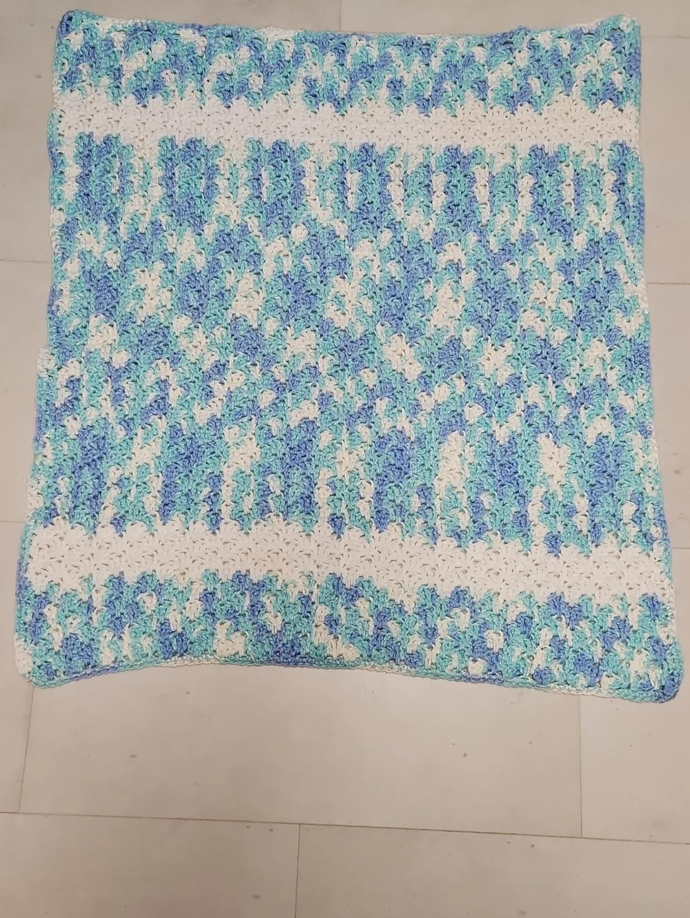 Handmade Blue & White Crochet Throw Blanket - Brand: